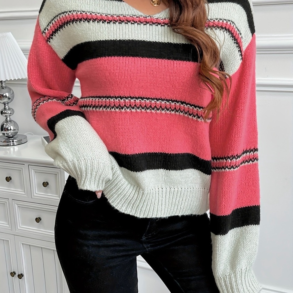 Striped Pink and Black Women's Sweater